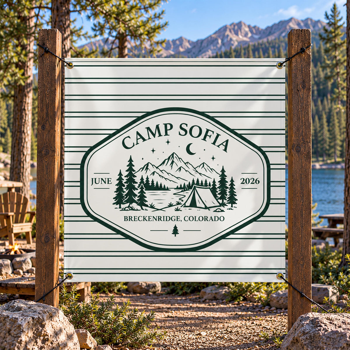 Custom Family Camping Banner, Outdoor Camp Backdrop, Personalized Cabin Welcome Sign