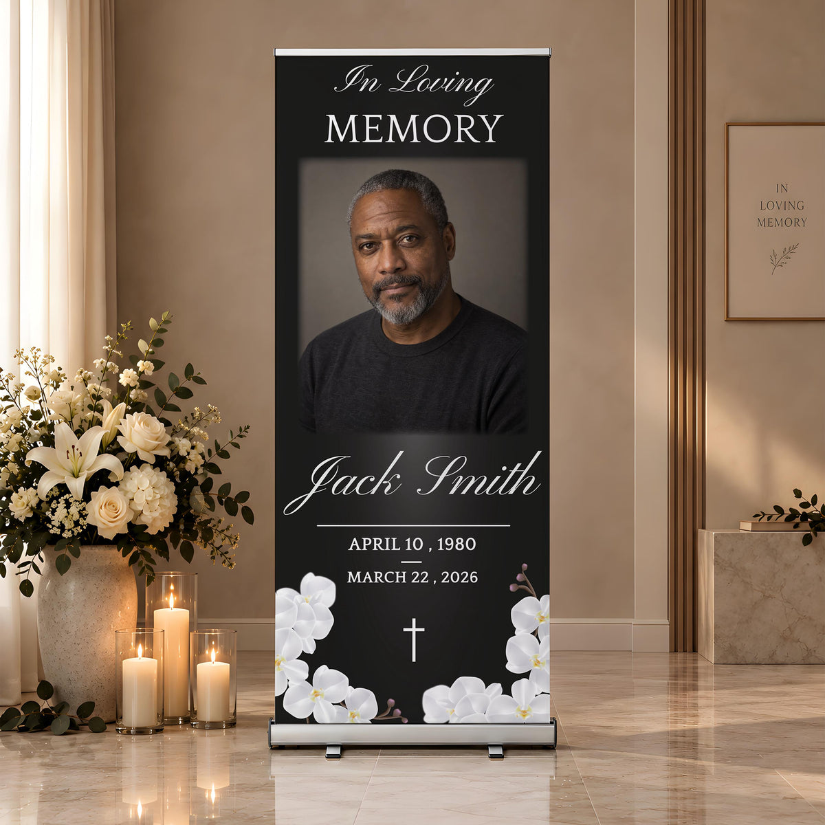 Personalized Funeral Photo Retractable Banner, Custom Memorial Roll Up Banner, In Loving Memory Funeral Welcome Sign