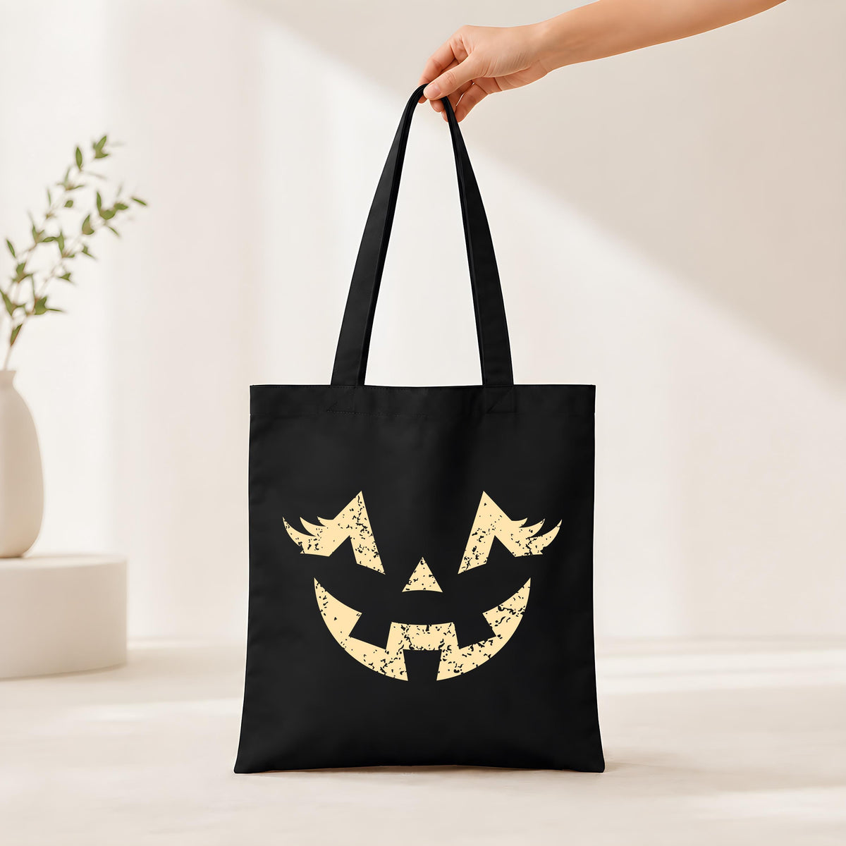Halloween Jack O Lantern Tote Bag, Spooky Pumpkin Face Canvas Bag, Trick Or Treat Candy Shoulder Handbag, Cute Fall Gift Kids Girl Boy