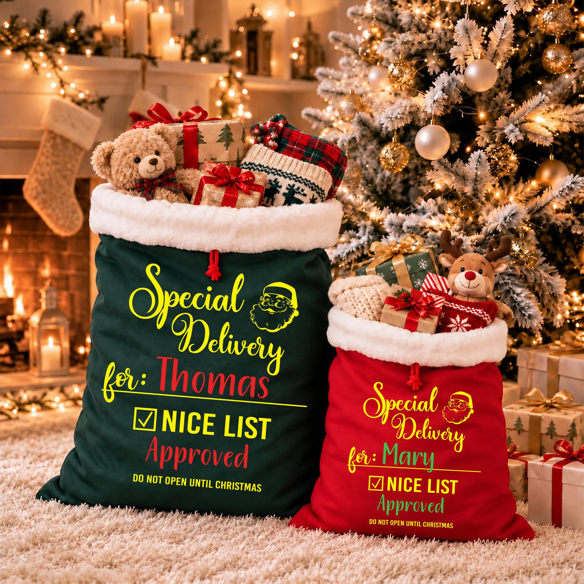 Personalized Santa Sacks, Christmas Special Delivery Gift Bag, XMAS Present Sack, Matching Family Toy Gift Bag