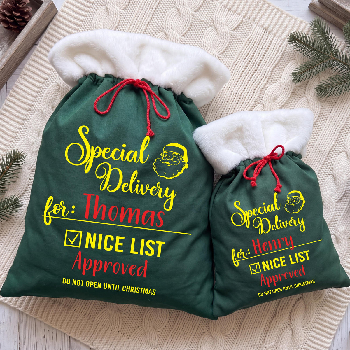 Personalized Santa Sacks, Christmas Special Delivery Gift Bag, XMAS Present Sack, Matching Family Toy Gift Bag