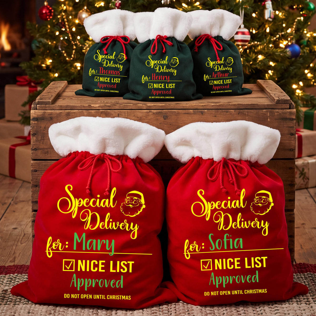 Personalized Santa Sacks, Christmas Special Delivery Gift Bag, XMAS Present Sack, Matching Family Toy Gift Bag