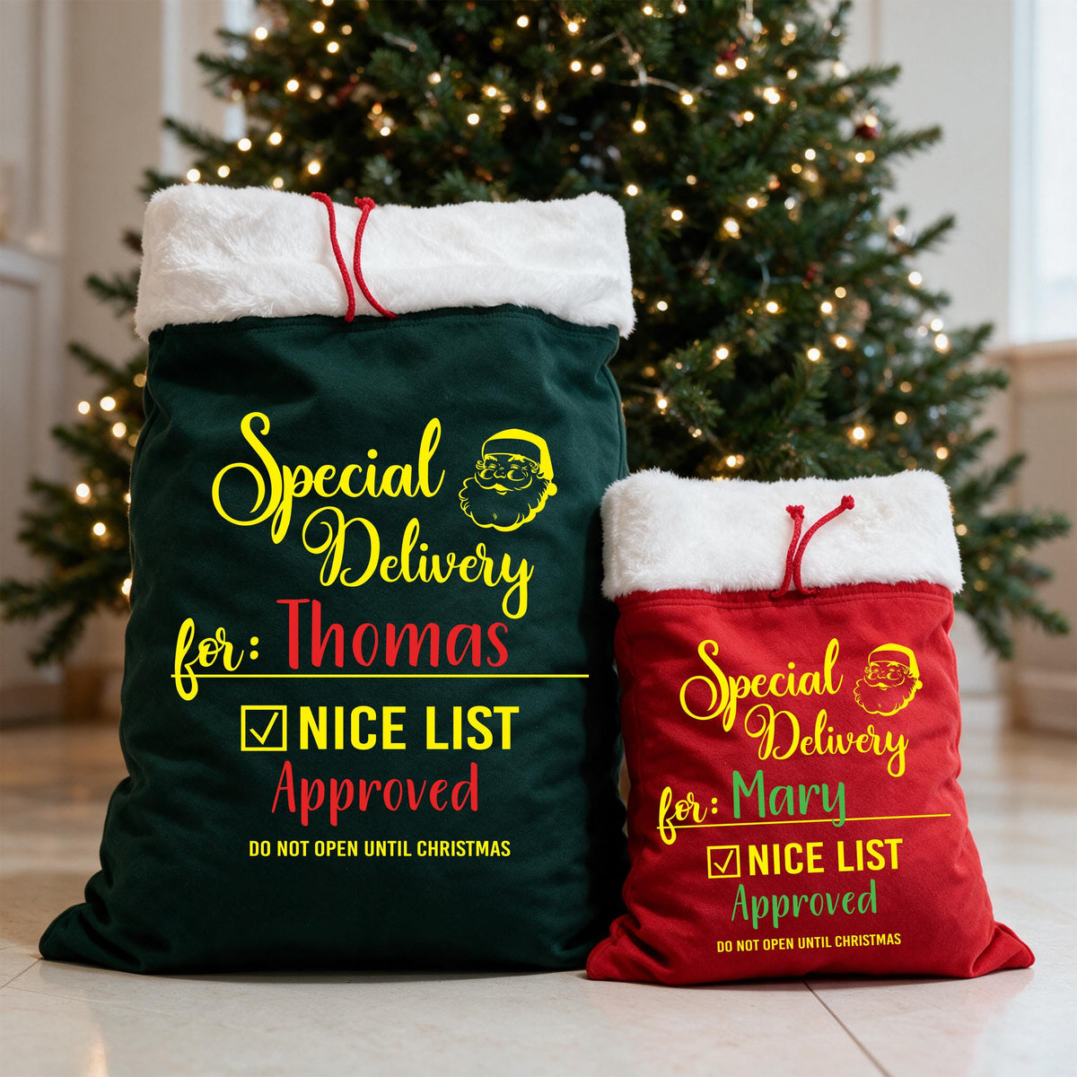 Personalized Santa Sacks, Christmas Special Delivery Gift Bag, XMAS Present Sack, Matching Family Toy Gift Bag
