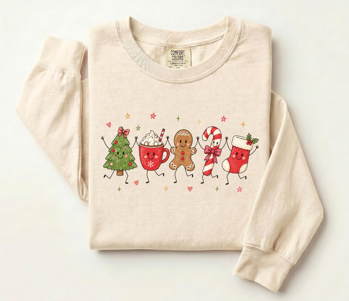 Christmas Comfort Colors® Long Sleeve Shirt, Xmas Tree & Cookie T-shirt, Happy Christmas Gift Tee
