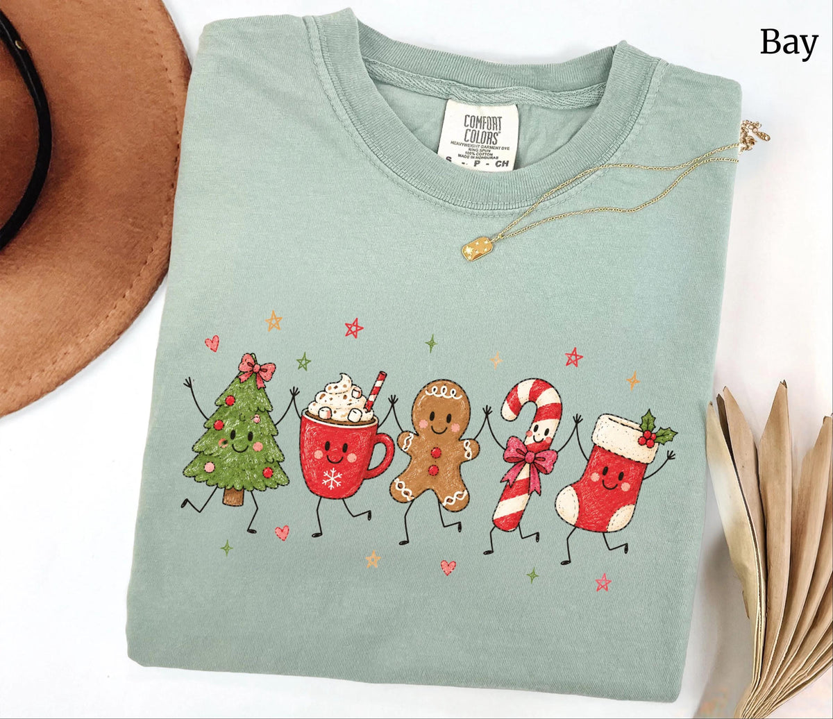 Christmas Comfort Colors® Long Sleeve Shirt, Xmas Tree & Cookie T-shirt, Happy Christmas Gift Tee