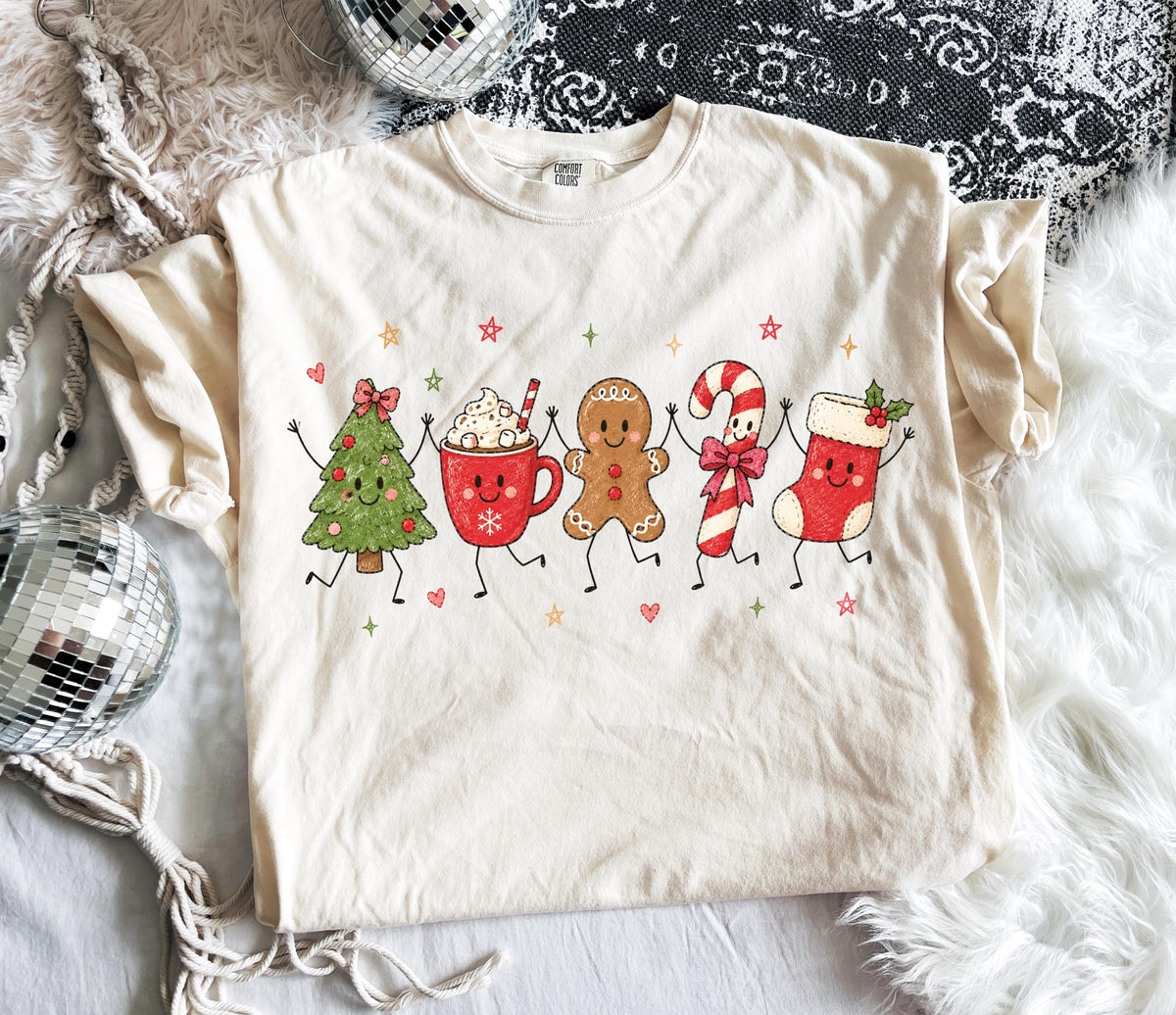 Christmas Comfort Colors® Long Sleeve Shirt, Xmas Tree & Cookie T-shirt, Happy Christmas Gift Tee
