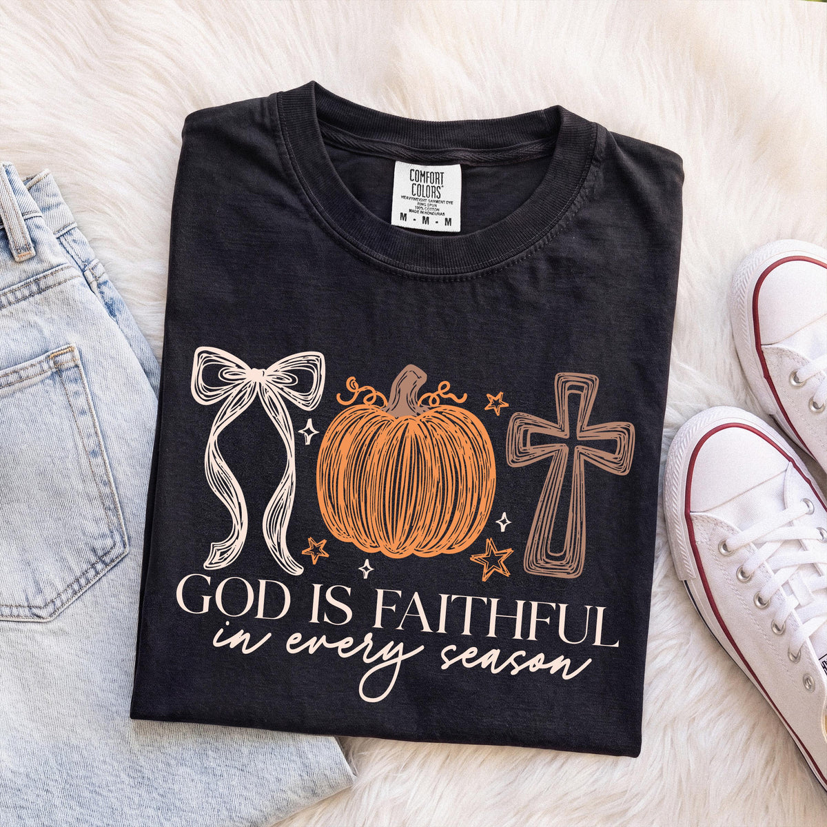 God is Faithful Comfort Colors® Shirt, Bible Verse Fall Pumpkin Season T-Shirt, Christian Autumn Long Sleeve