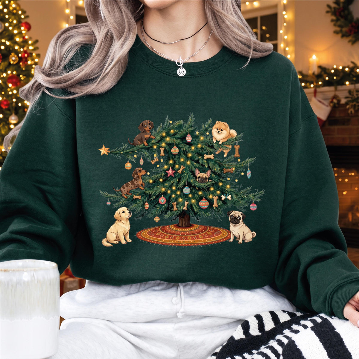 Funny Pet Christmas Tree Sweatshirt, Naughty Cat and Dog Holiday Shirt, Dog Mom Xmas Gift, Black Cat Winter Apparel, Pet Lover Sweater