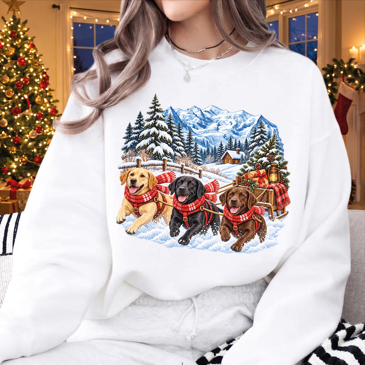 Vintage Christmas Dog Sled Sweatshirt, Custom Breed Holiday Pullover, Winter Wonderland Dog Mom Shirt, Retro Snowy Mountain Sweater