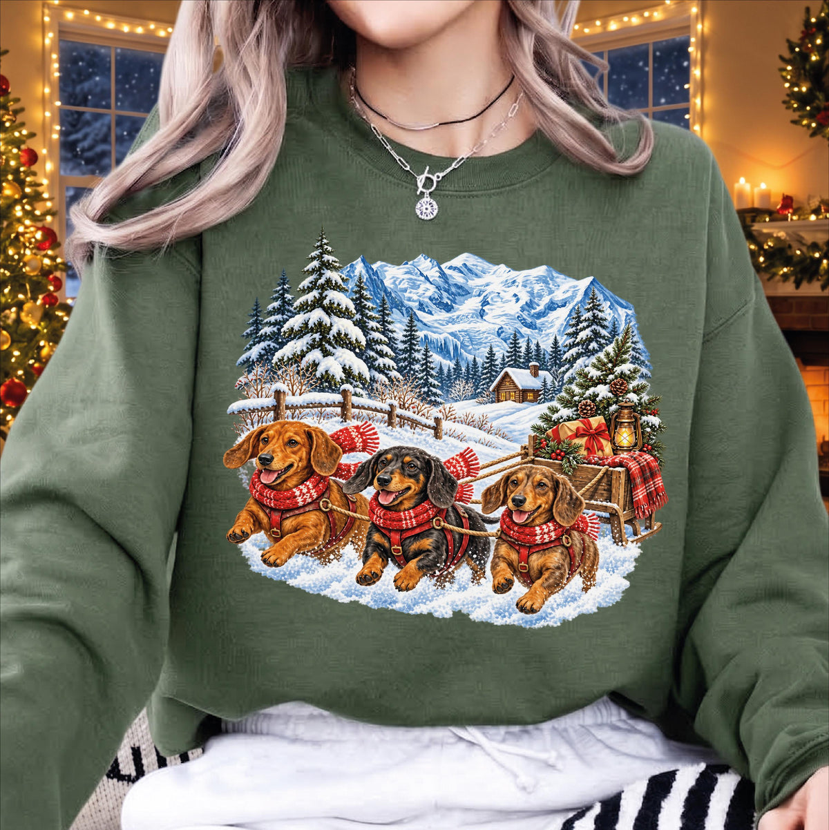 Vintage Christmas Dog Sled Sweatshirt, Custom Breed Holiday Pullover, Winter Wonderland Dog Mom Shirt, Retro Snowy Mountain Sweater