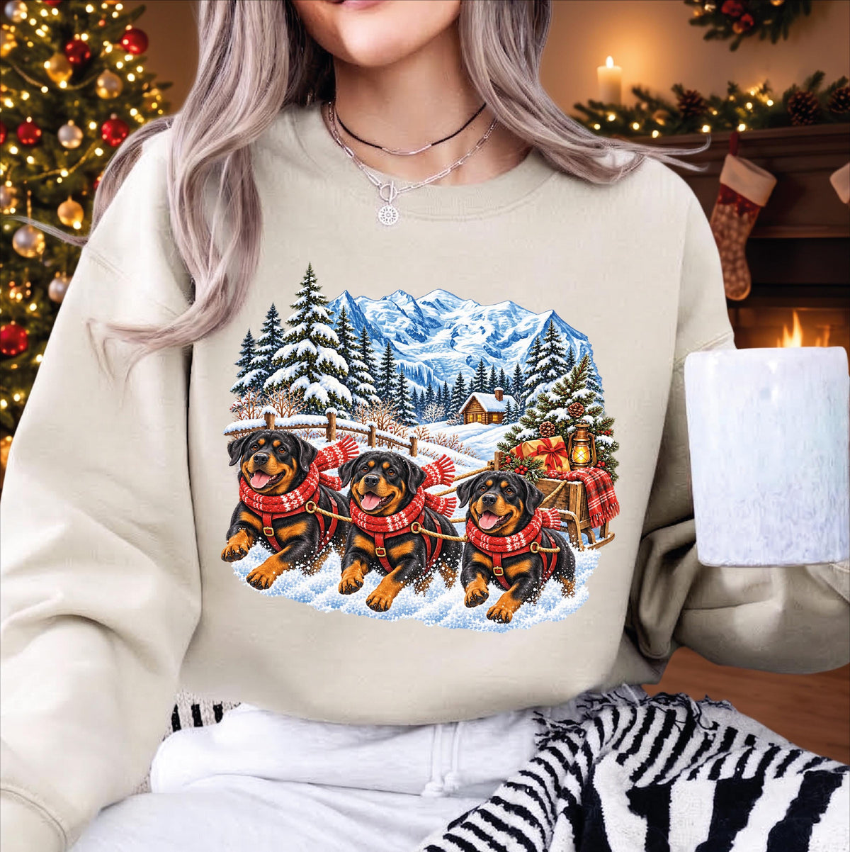Vintage Christmas Dog Sled Sweatshirt, Custom Breed Holiday Pullover, Winter Wonderland Dog Mom Shirt, Retro Snowy Mountain Sweater