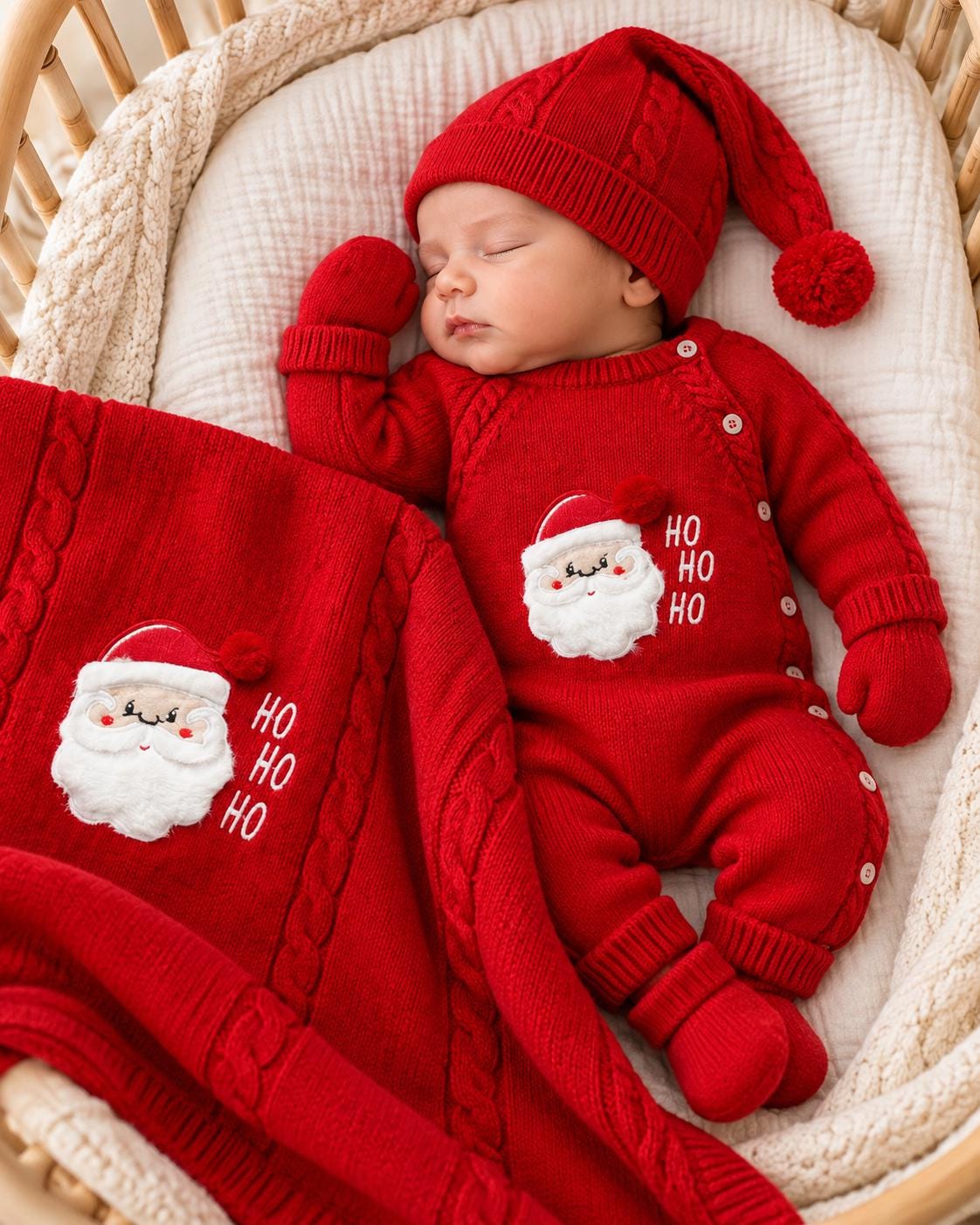 Knit Baby Christmas Outfit, Knitted Newborn Santa Romper, Newborn Gift Box, New Baby Gift Box, Baby Shower Gift