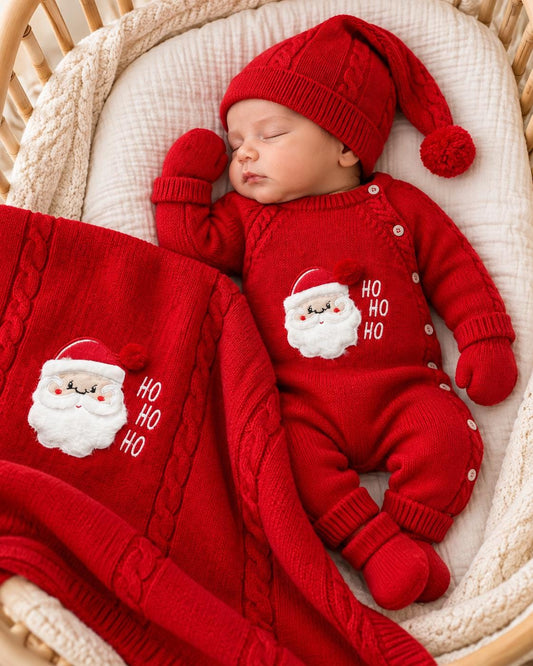 Knit Baby Christmas Outfit, Knitted Newborn Santa Romper, Newborn Gift Box, New Baby Gift Box, Baby Shower Gift