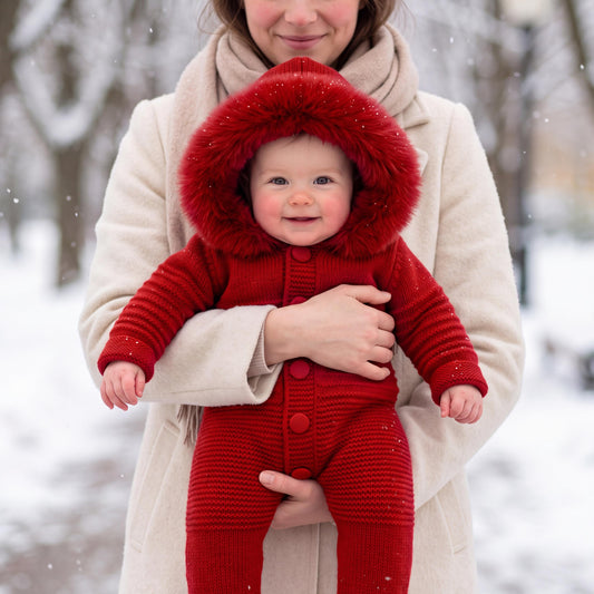 Knitted Christmas Baby Hooded Jumpsuit, Warm Infant Winter Romper, Newborn Gift Box, Christmas Baby Jumpsuit