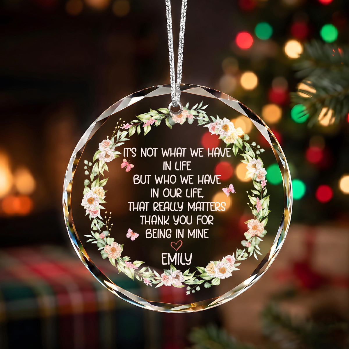 Personalized Thank You for Being in Mine Ornament, Floral Wreath Quote Keepsake (Ceramic or Glass)
