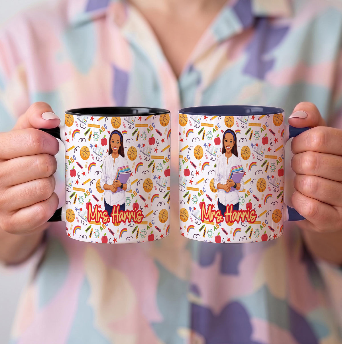 Personalized Classroom Teacher Ceramic Mug, Custom Photo Drawing Coffee Cup, Unique Educator Thank You Present, Cute Classroom Gift