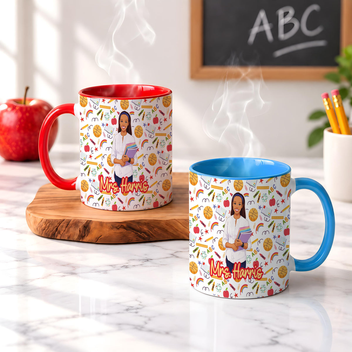 Personalized Classroom Teacher Ceramic Mug, Custom Photo Drawing Coffee Cup, Unique Educator Thank You Present, Cute Classroom Gift