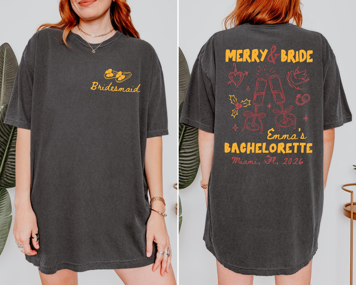 Personalized Merry Bride Comfort Colors® T-Shirt, Christmas Bachelorette Party Tee