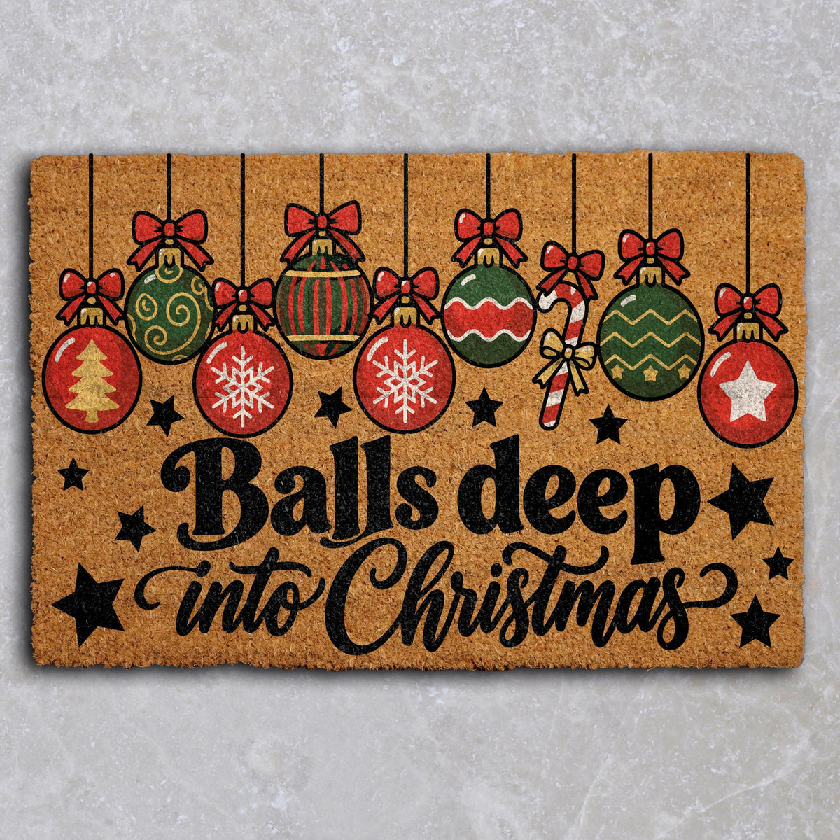 Balls Deep Into Christmas Doormat, Funny Xmas Ornaments Welcome Mat