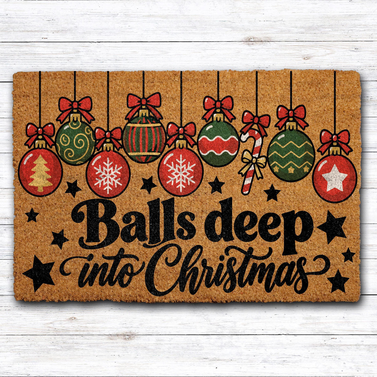 Balls Deep Into Christmas Doormat, Funny Xmas Ornaments Welcome Mat