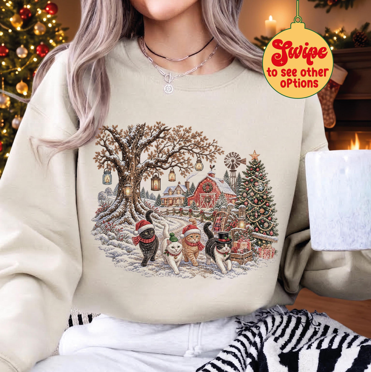Vintage Christmas Dog Sweatshirt, Winter Farm Tee, Rustic Holiday Puppy Top, Cozy Barn Christmas Tree Graphic, Dog Mom Xmas Gift
