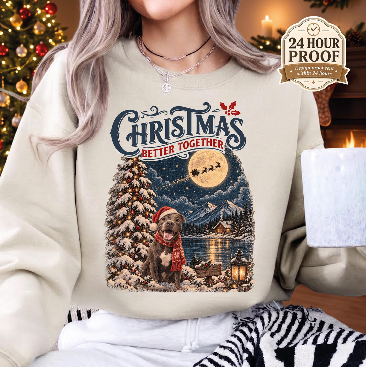 Custom Pet Christmas Sweatshirt, Vintage Winter Dog Portrait, Better Together Holiday Sweater, Dog Mom Xmas Gift, Retro Pet Apparel