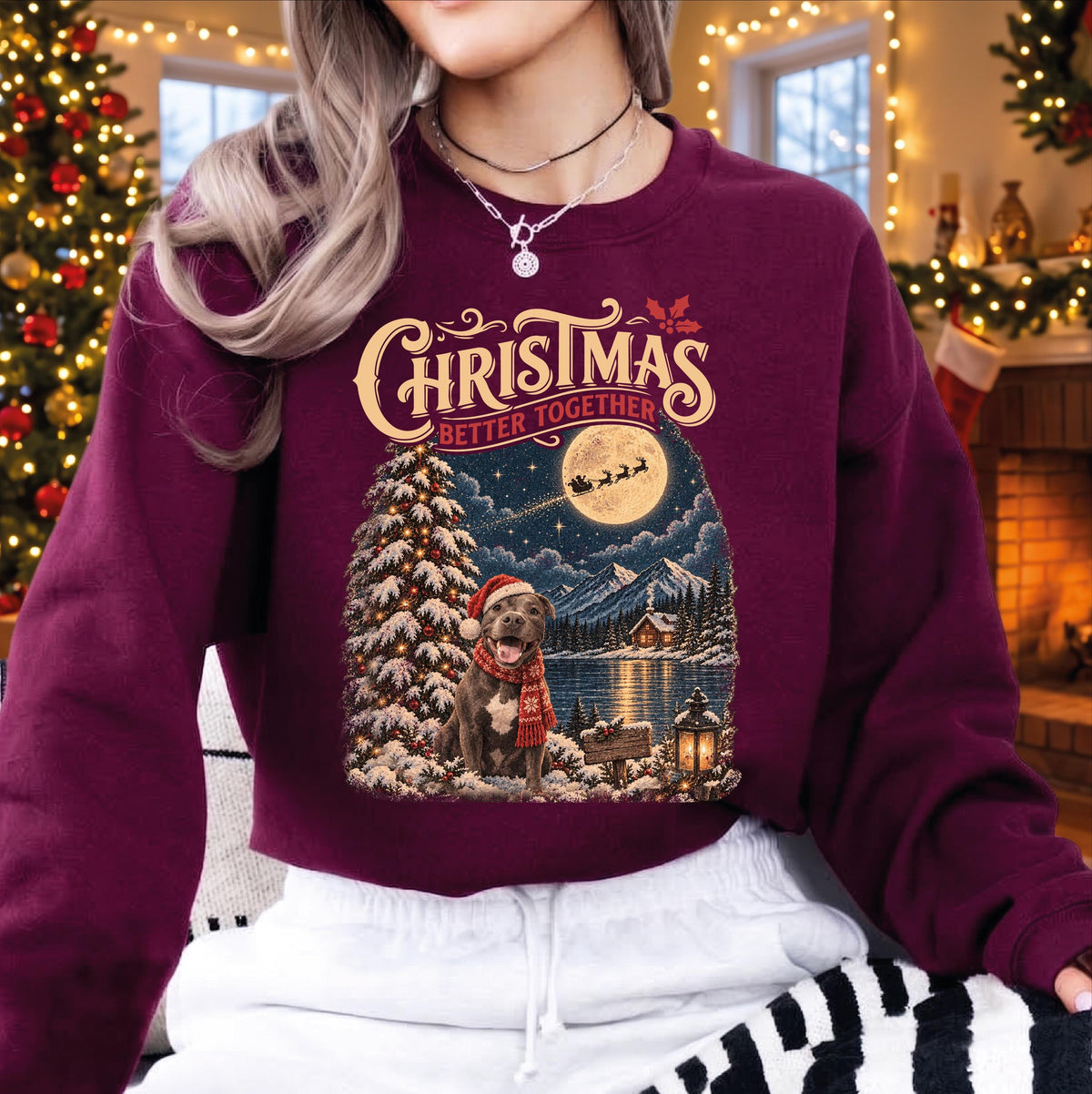 Custom Pet Christmas Sweatshirt, Vintage Winter Dog Portrait, Better Together Holiday Sweater, Dog Mom Xmas Gift, Retro Pet Apparel