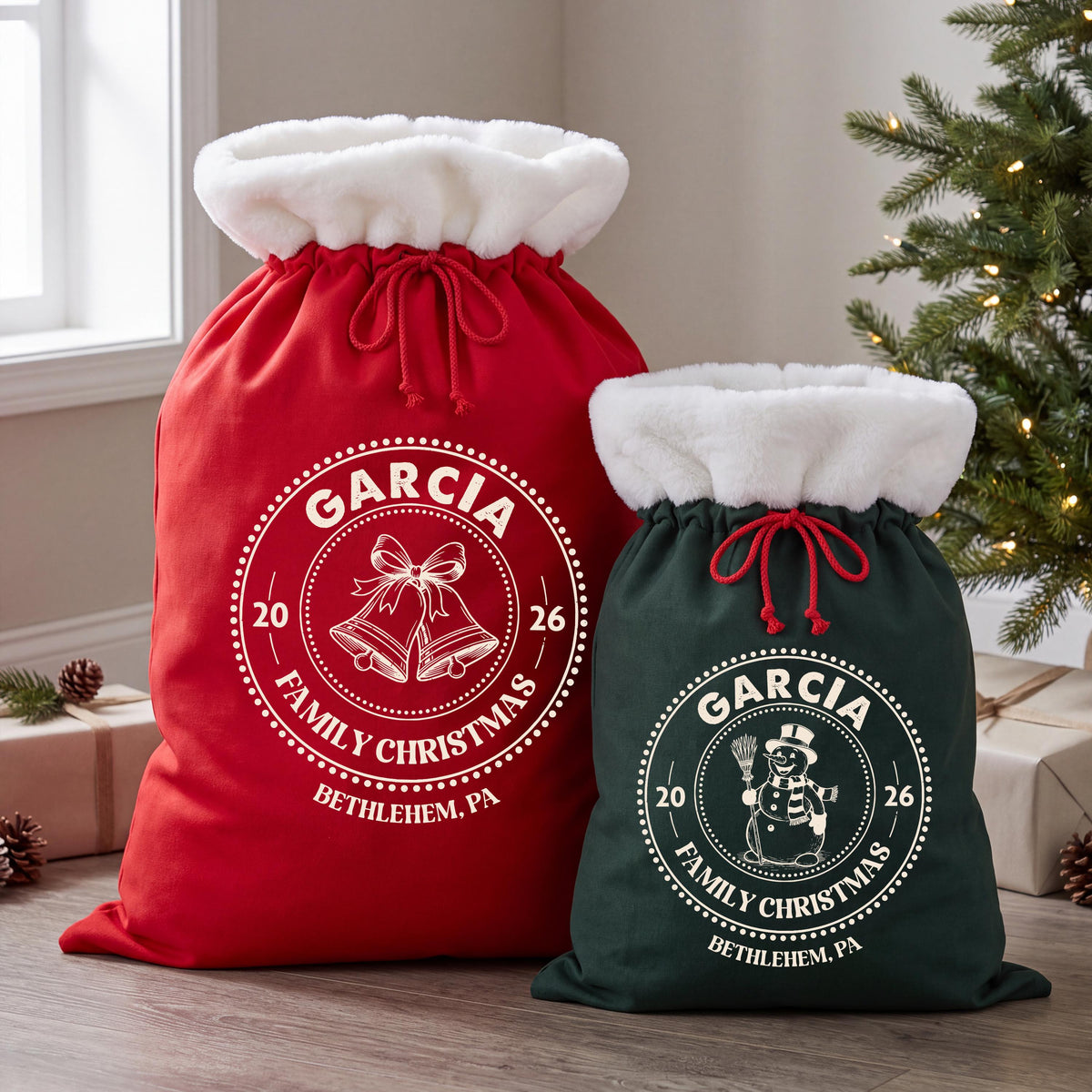 Custom Santa Sacks, Family Holiday Matching Bag, Christmas Family Gift Santa Sack