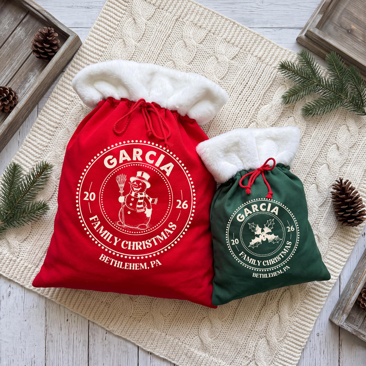 Custom Santa Sacks, Family Holiday Matching Bag, Christmas Family Gift Santa Sack