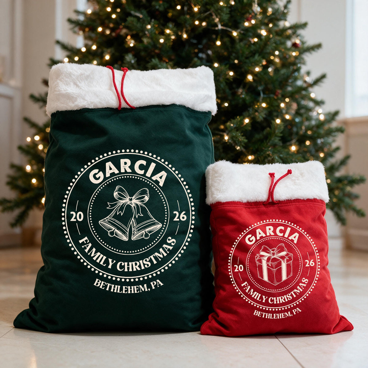 Custom Santa Sacks, Family Holiday Matching Bag, Christmas Family Gift Santa Sack