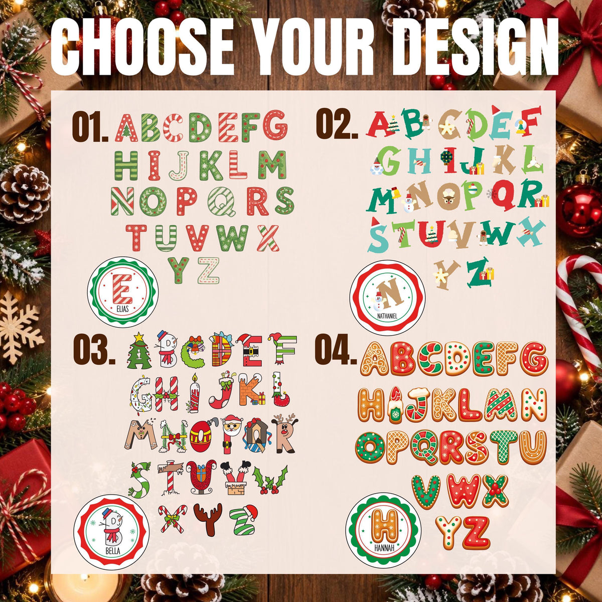 Personalized Christmas Initial Stickers, Custom Name Gift Tags, Holiday Monogram Labels, Kids Xmas Present Decal