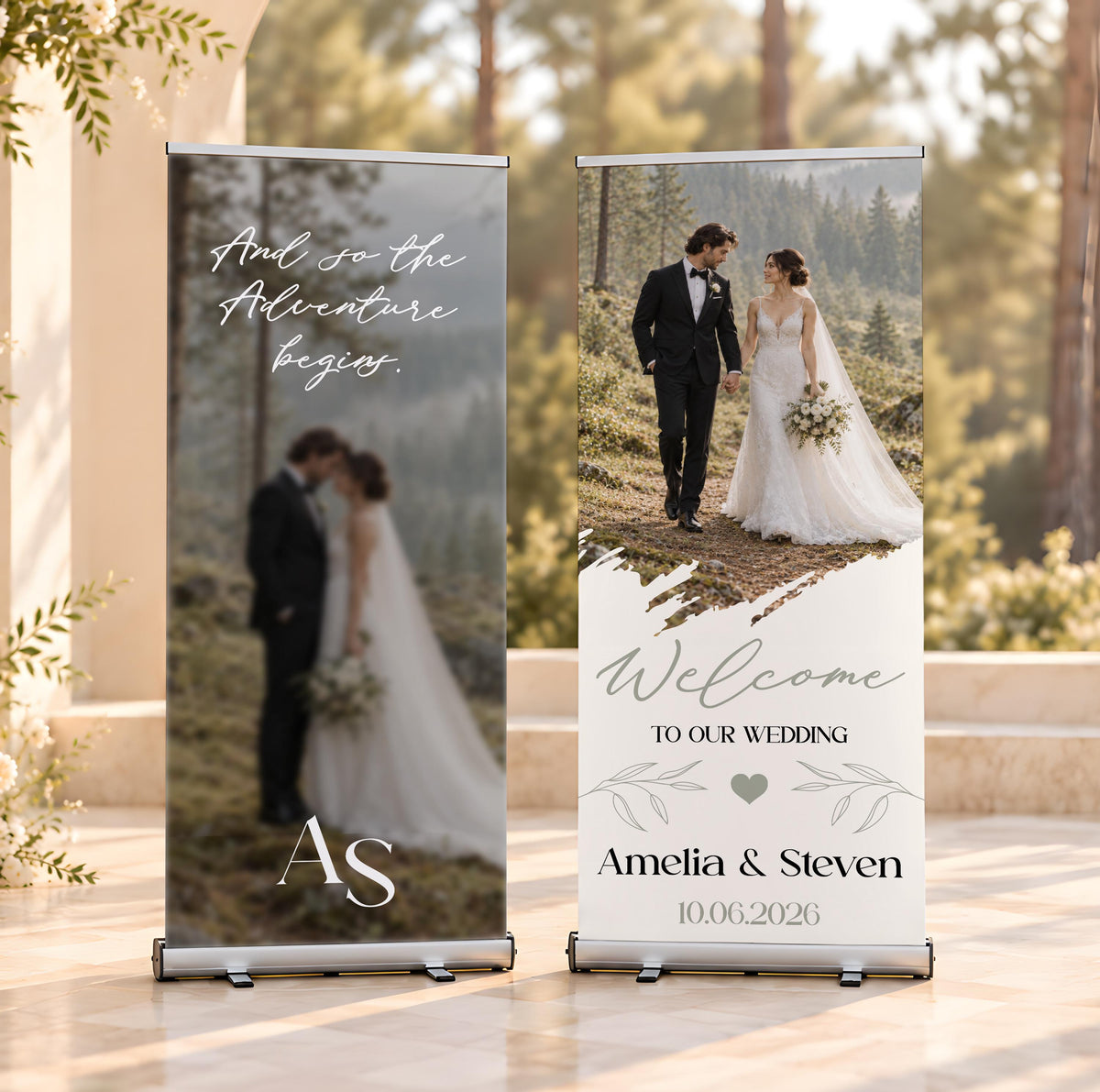 Custom Photo Wedding Welcome Sign, Personalized Bridal Retractable Banner, Roll Up Bridal Shower Decor, Engagement Party