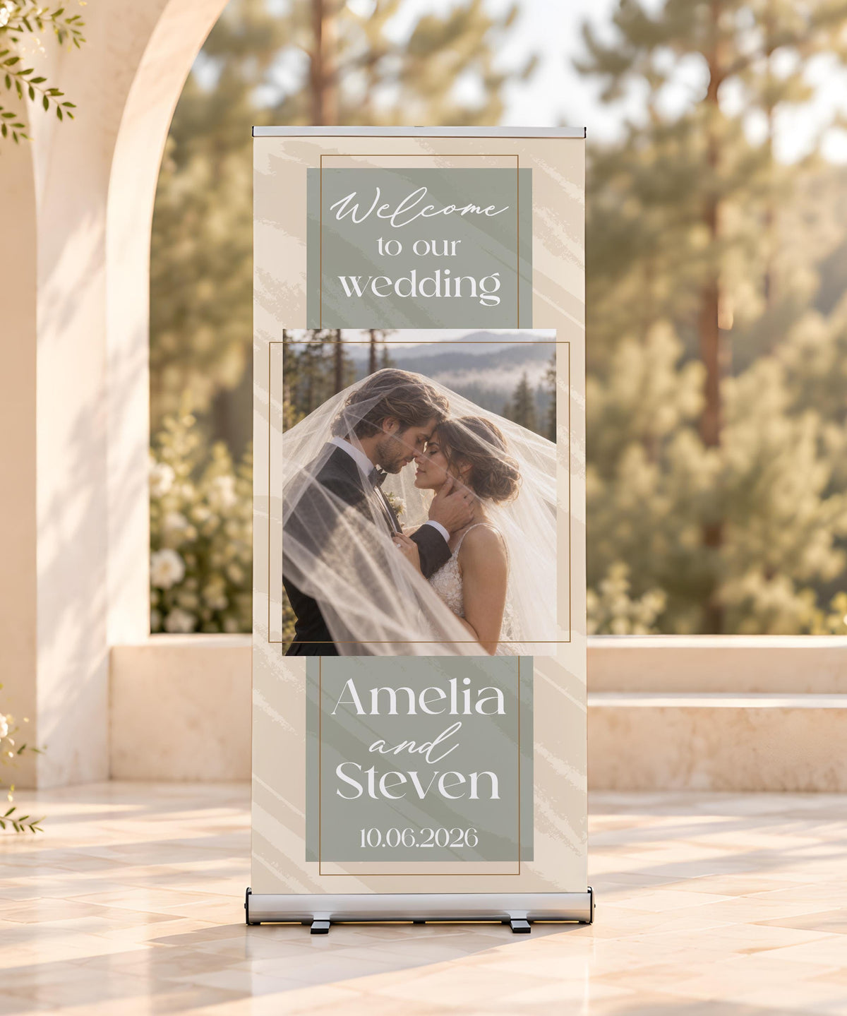 Custom Photo Wedding Welcome Sign, Personalized Bridal Retractable Banner, Roll Up Bridal Shower Decor, Engagement Party