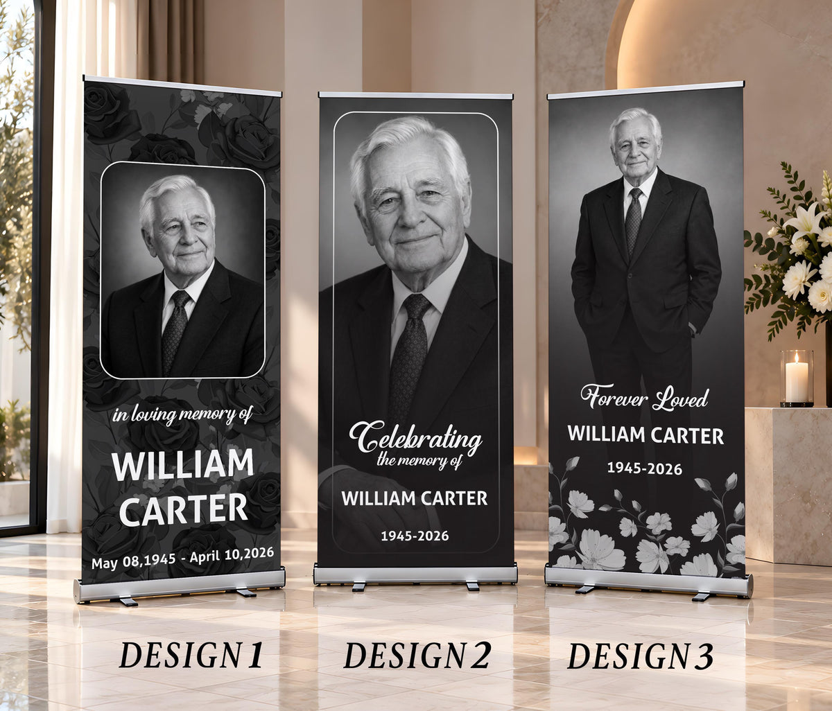 Custom Photo Funeral Roll Up Banner, In Loving Memory Sign, Personalized Memorial Retractable Banner, Celebration of Life