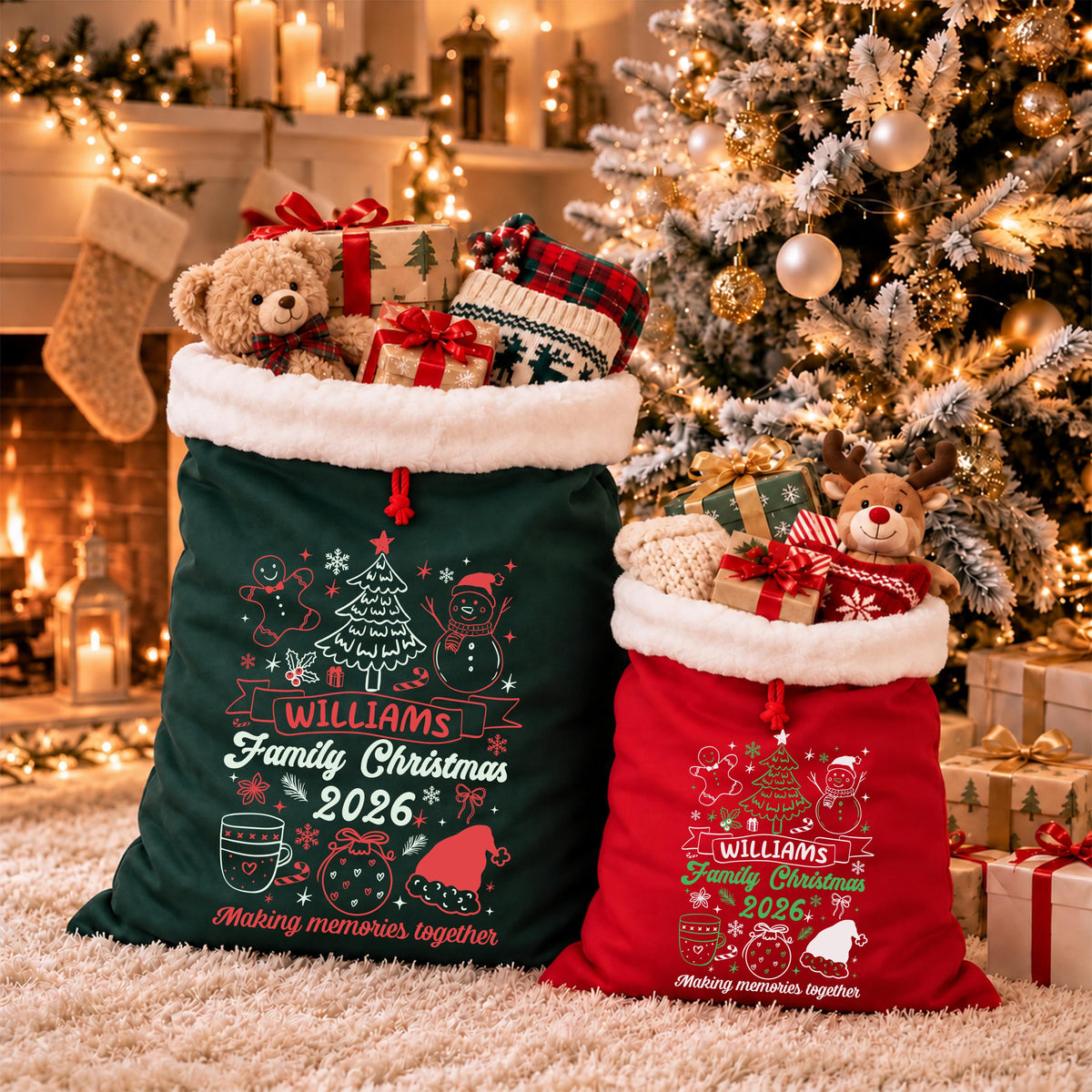 Personalized Santa Sacks, Christmas Gift Bag, XMAS Present Sack, Matching Family Toy Gift Bag