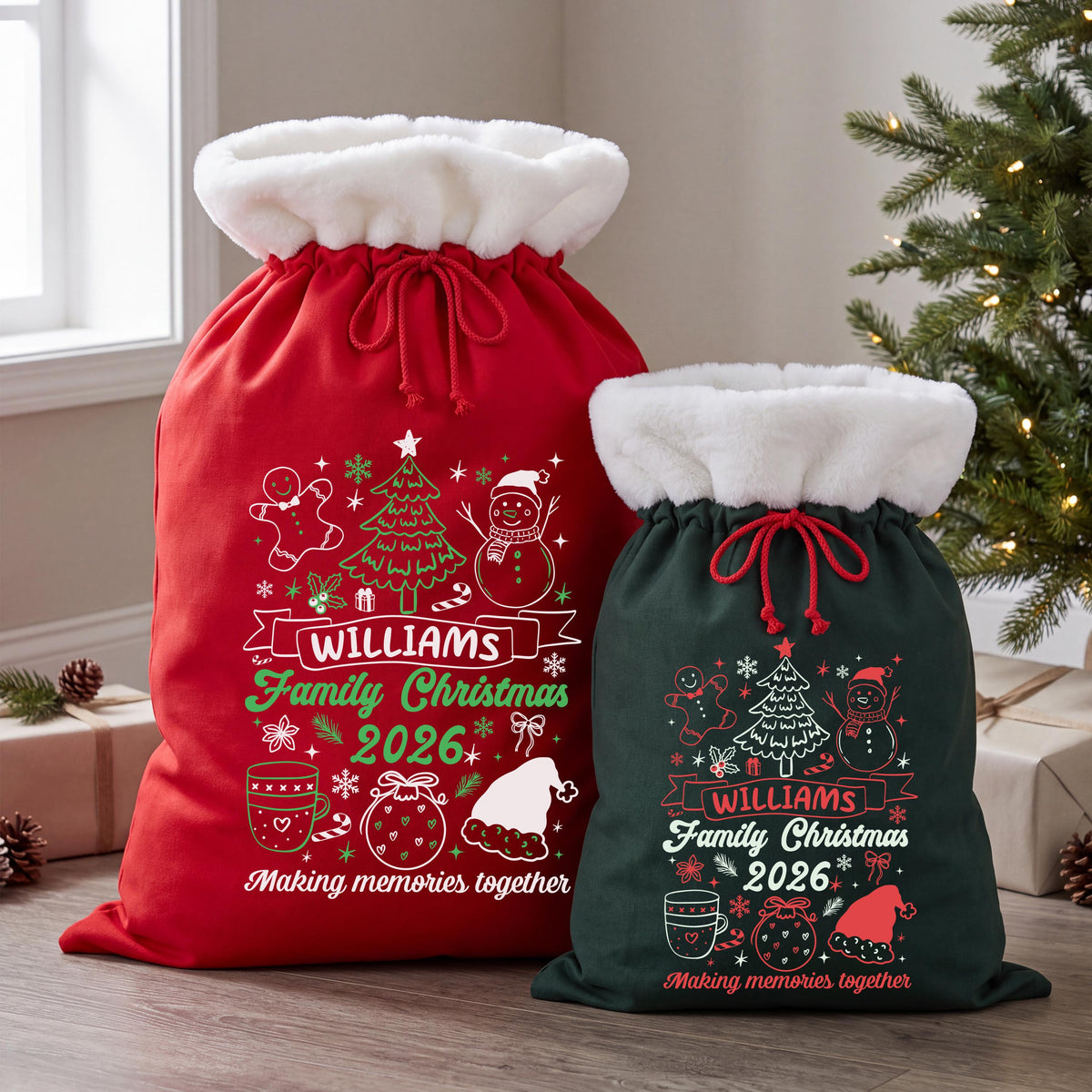 Personalized Santa Sacks, Christmas Gift Bag, XMAS Present Sack, Matching Family Toy Gift Bag