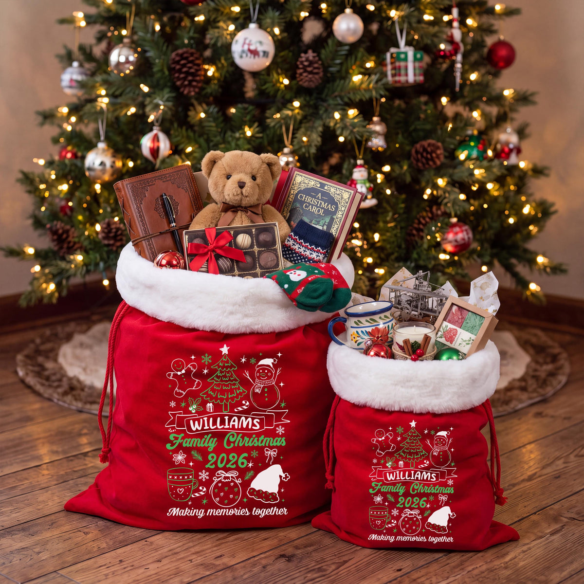 Personalized Santa Sacks, Christmas Gift Bag, XMAS Present Sack, Matching Family Toy Gift Bag