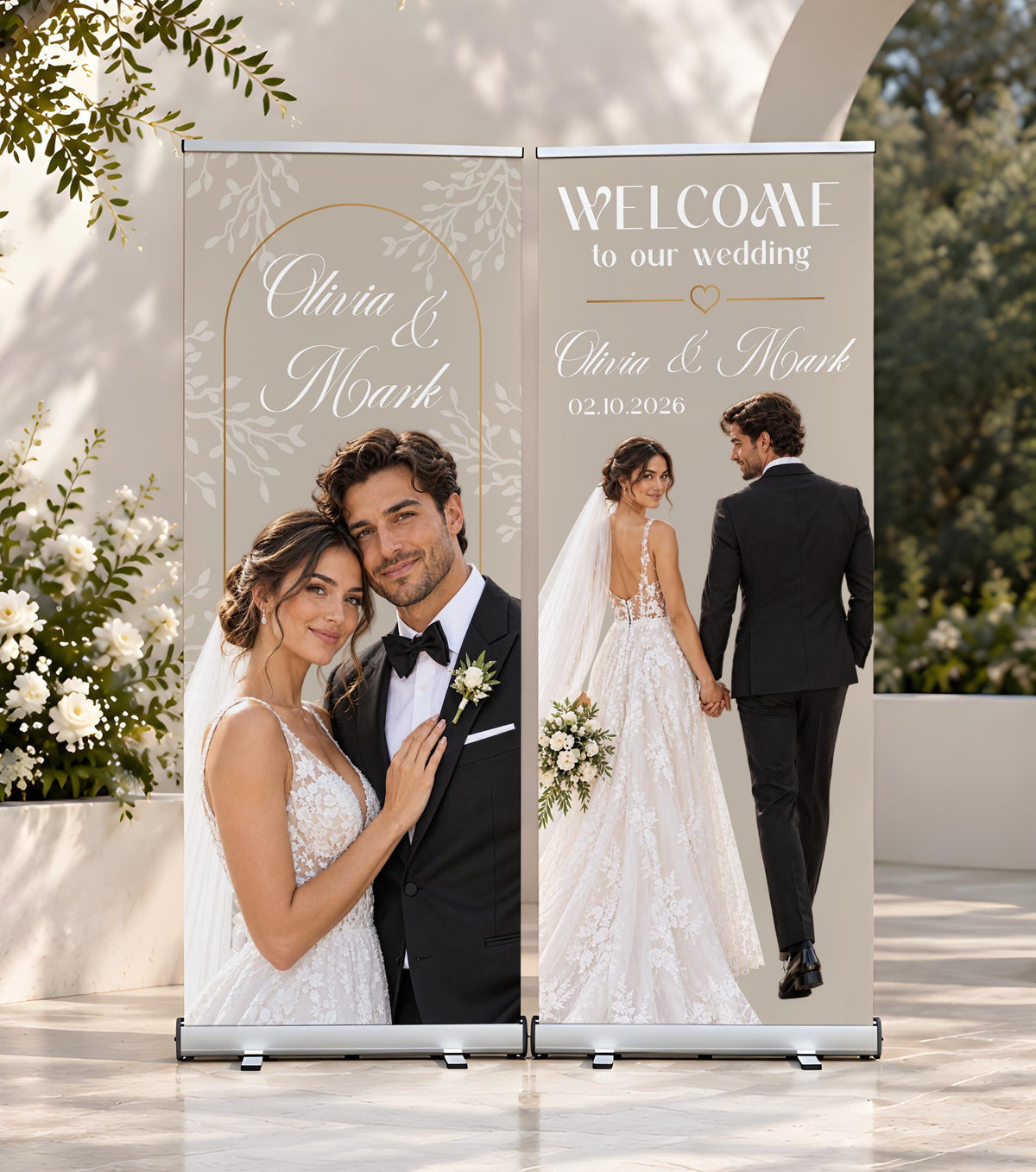 Custom Photo Wedding Retractable Banner, Elegant Bridal Standing Welcome Sign, Roll Up Reception Decor