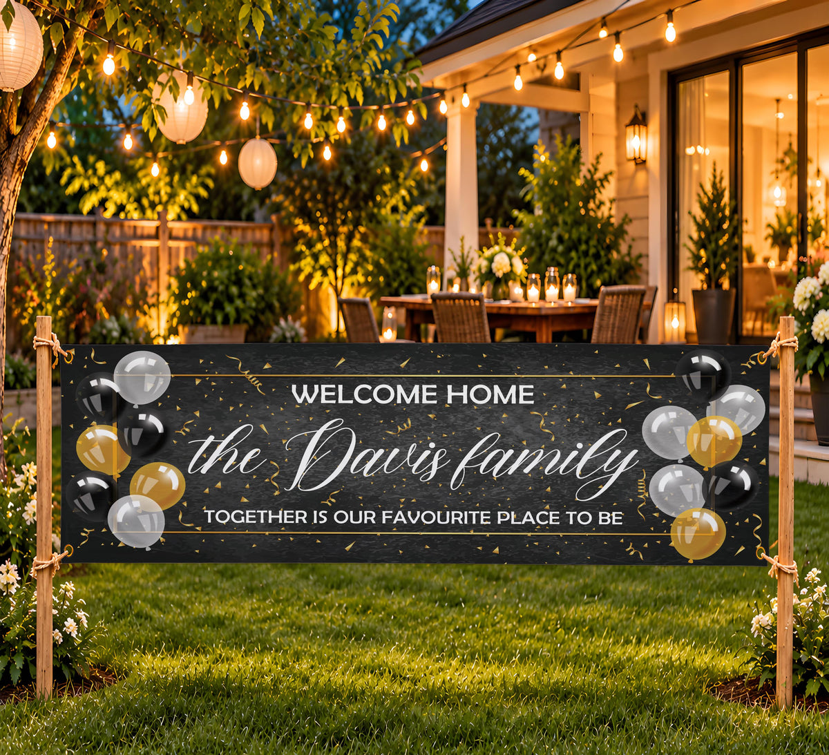 Personalized Welcome Home Banner, Custom Family Yard Sign, Homecoming Party Decor, Outdoor Welcome Sign
