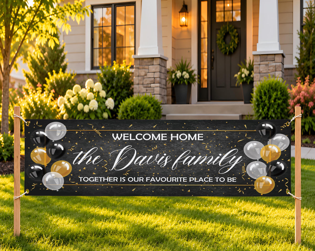 Personalized Welcome Home Banner, Custom Family Yard Sign, Homecoming Party Decor, Outdoor Welcome Sign
