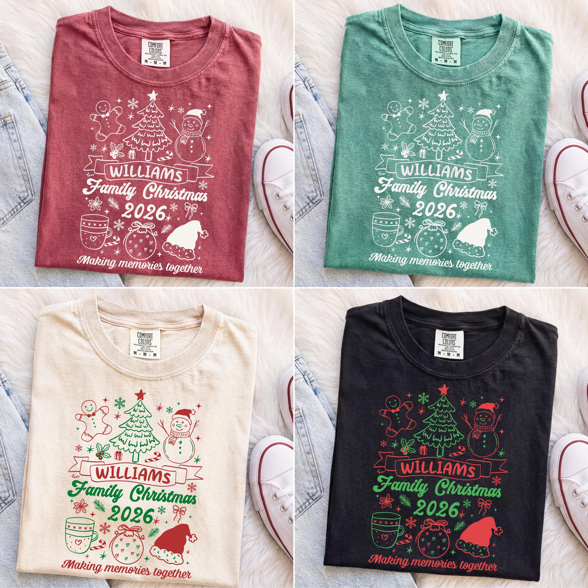 Christmas Family Name Comfort Colors® Shirt, Custom Holiday Crew Tee, Xmas Family Matching Long Sleeve