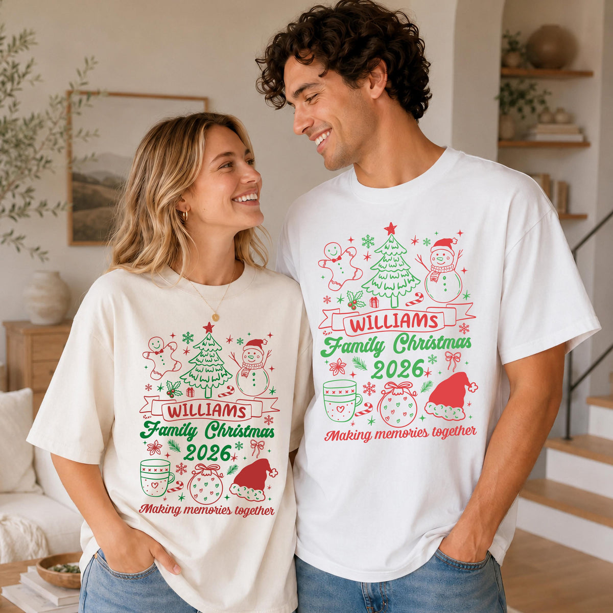 Christmas Family Name Comfort Colors® Shirt, Custom Holiday Crew Tee, Xmas Family Matching Long Sleeve