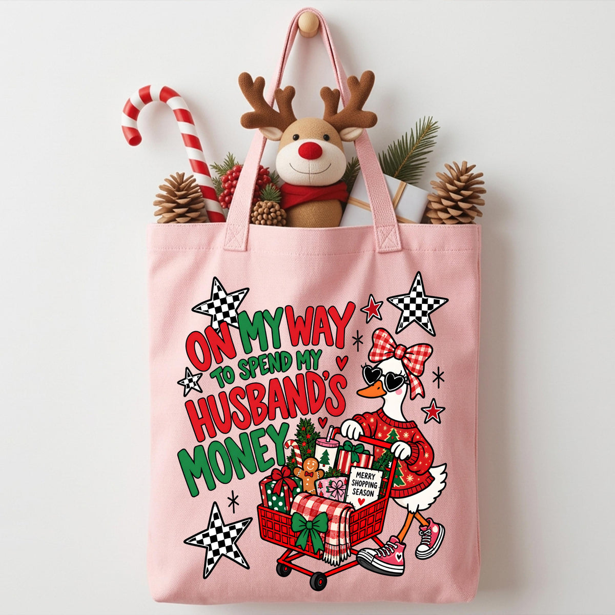 Christmas Wife Tote Bag, Holiday Goose Tote, Funny Xmas Women Gift Bag