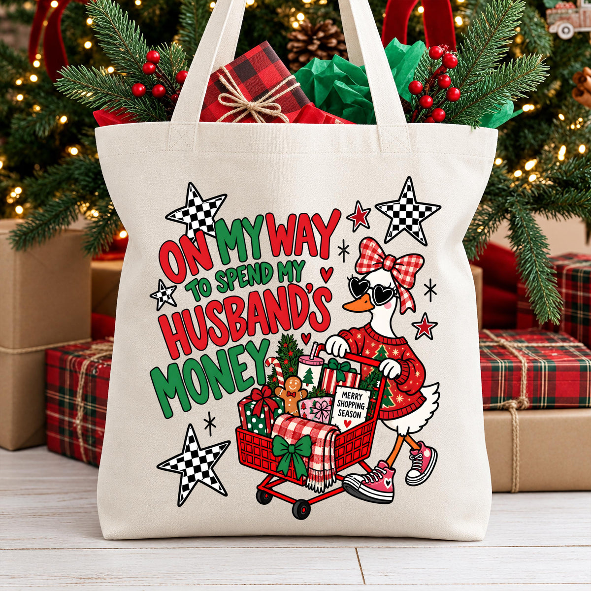 Christmas Wife Tote Bag, Holiday Goose Tote, Funny Xmas Women Gift Bag