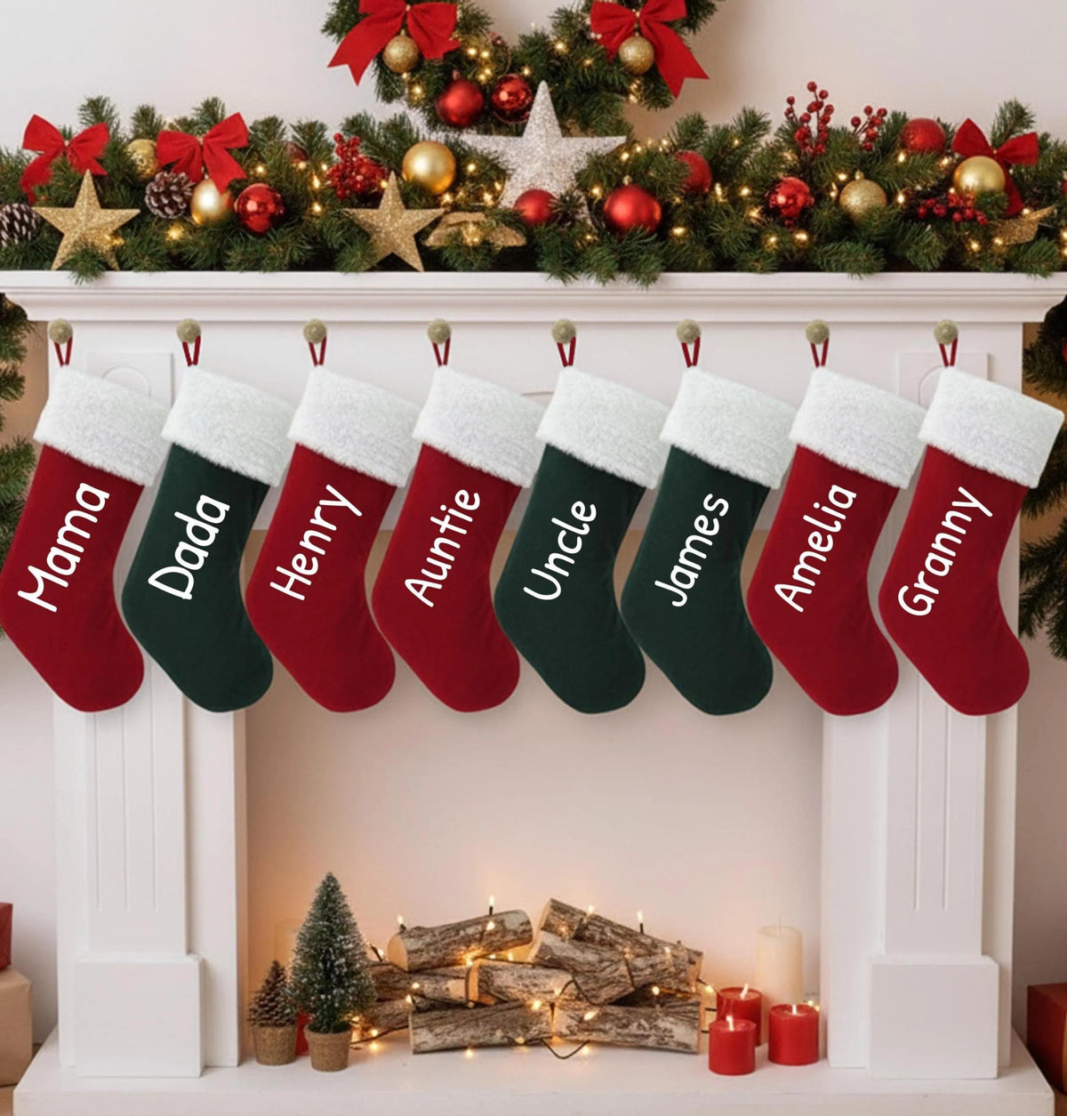 Personalized Family Christmas Stockings, Red & Green Name Stockings