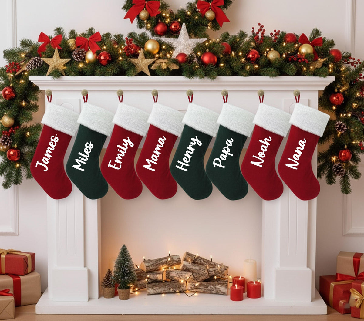 Personalized Family Christmas Stockings, Red & Green Name Stockings