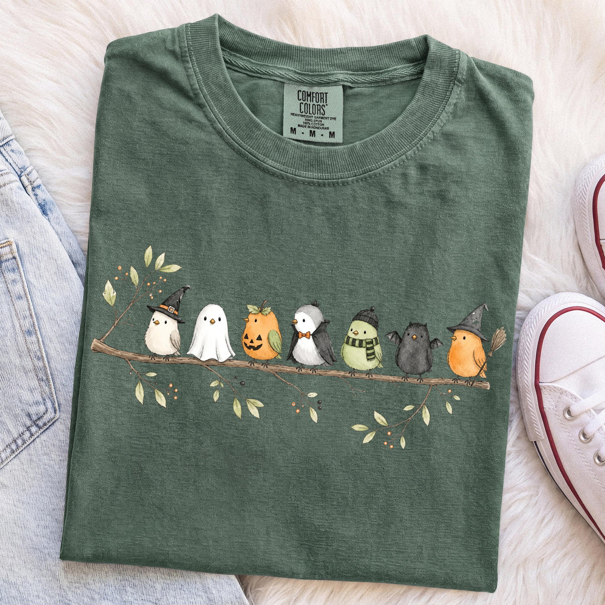 Halloween Bird Comfort Colors® Shirt, Birds on a Branch Tee, Bird Lover Gift, Fall Nature Lover Shirt