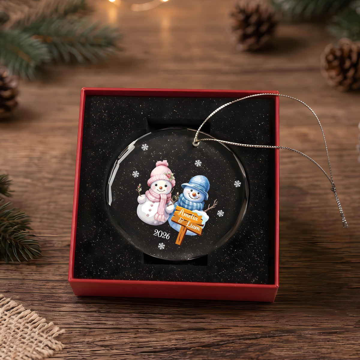 Personalized Crystal Snowmen Christmas Ornament, Couple Keepsake