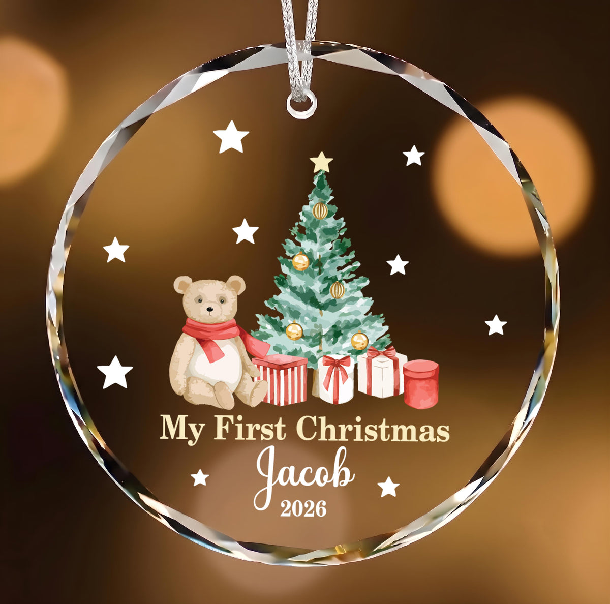 Personalized My First Christmas Glass Ornament, Teddy Bear Baby Keepsake