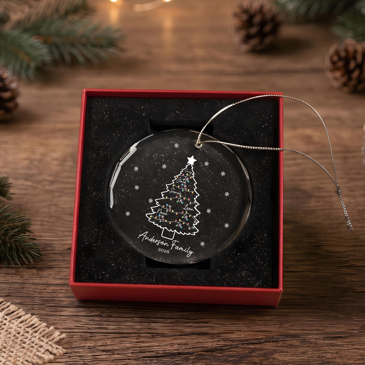 Personalized Family Name Crystal Glass Christmas Ornament, Christmas Tree Keepsake